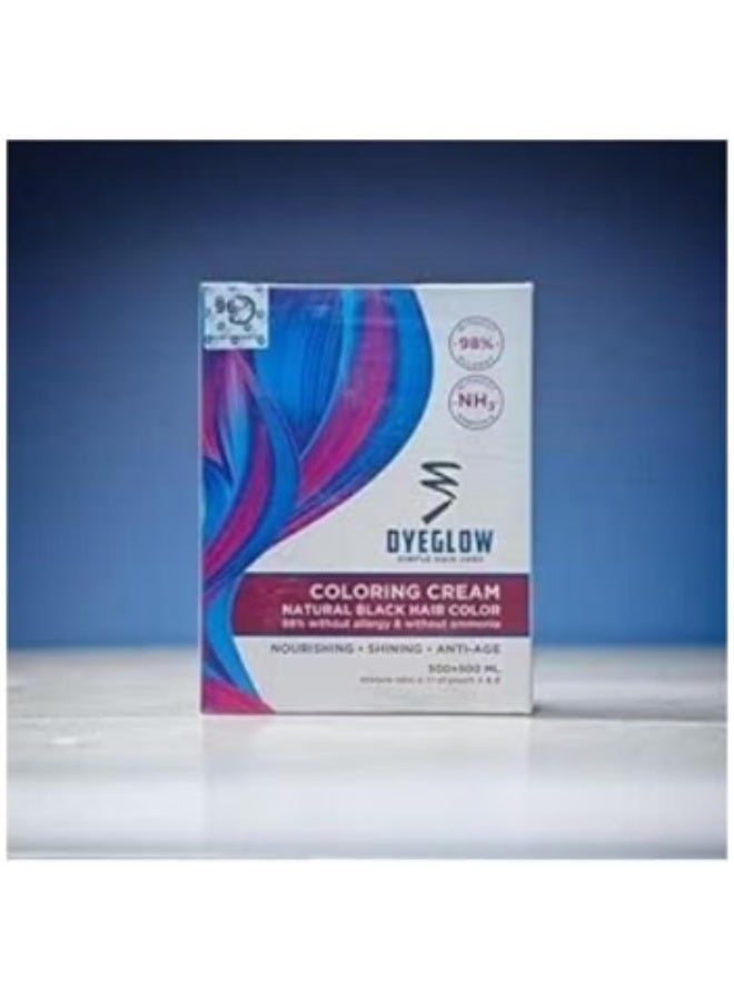 Dyeglow Hair Color, Ammonia-free, Non-Allergic,Natural Black,Hair Colouring Cream,1000Ml, Without Alergy, Nourishing and Anti-Aging,500ml+500ml - Image 1